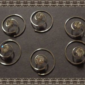 Six (6) Silver Tone Swirl Pin Bows With Crystals